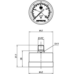 Vizualinis galinis 1,4 baro slėgio manometras MPF/MPT/MPFX/MPTX/MPS MP9VRP01