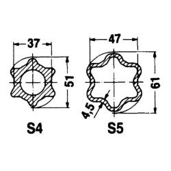 Profilinis vamzdis žvaigždutės formos S5 Ø į vidų: 52 Ø iš išorės: 61x47x4,5 mm I: 0,8 m Walterscheid 754500800