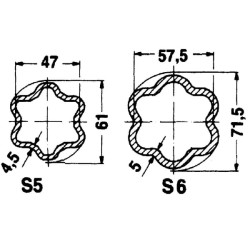 Profilinis vamzdis žvaigždutės formos S5 Ø į vidų: 52 Ø iš išorės: 61x47x4,5 mm I: 1,4 m Walterscheid 7545001400