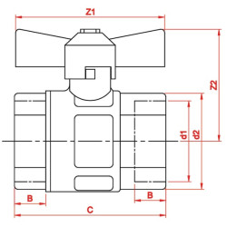 1/2" rutulinis vožtuvas su sparno rankena, vidinis/vidinis KS12FV
