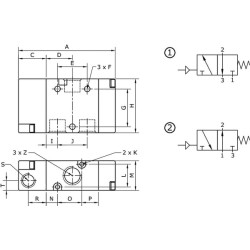 Vožtuvas, 3/2, oro valdymo, 1/2" PV32M12NC