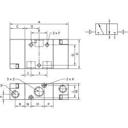 Vožtuvas, 3/2, pneumatinis, 1/8" PV32B18