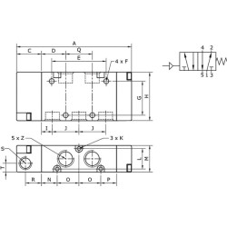 Vožtuvas, 5/2, pneumatinis, 1/2" PV52M12