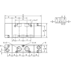 Vožtuvas, 5/2, pneumatinis, 1/8" PV52B18