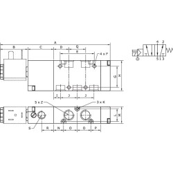 5/2 eigų solenoidinis vožtuvas 1/8" SOV52MS18