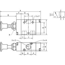 Svirtinis vožtuvas 3/2 mygtuko 1/4" MAB32B14