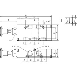Svirtinis vožtuvas 5/2 mygtuko 1/4" MAB52B14