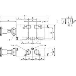 Svirtinis vožtuvas 5/2 mygtuko 1/4" MAB52M14