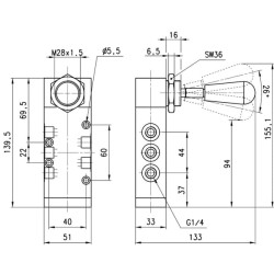 Vožtuvas, 5/3 rankenėlė 474900