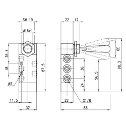 Vožtuvas, 5/3 rankenėlė 378905