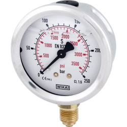 Glicerino manometras 63 mm 250 bar, montuojamas apačioje B711W063250D