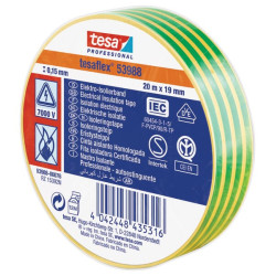 Izoliacinė juosta, geltona/žalia, 20 m x 19 mm TesaFLEX® T539880007600