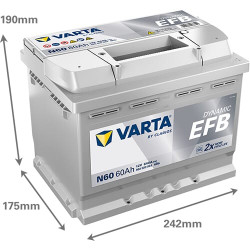 Akumuliatorius 12V 60Ah 640A N60 VARTA Dynamic EFB 560500064