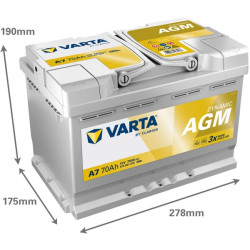 Akumuliatorius 12V 70Ah 760A VARTA Dynamic AGM A7 570901076
