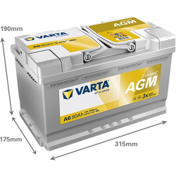 Akumuliatorius 12V 80Ah 800A A6 VARTA Dynamic AGM 580901080
