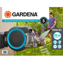 Prie sienos tvirtinama žarnos dėžė RollUp XL, 35 m 1/2" su purkštuvu GA18630