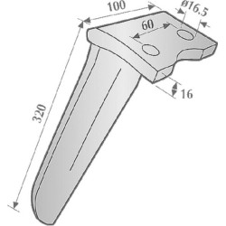 Rotorinio akėčio virbas, 2 vnt. kietmetalio plytelių, RH, ilgis 320 mm, tinka Howard, Kramp KE0504C2
