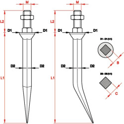 Akėčių dantis M16 16 mm kvadratinis EZ202401