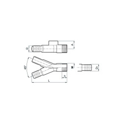 Y 45° + žarnos galas 2x25mm / 1x25mm 140002AKB