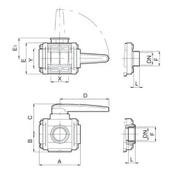 Rutulinis vožtuvas 1 1/2" 10 barų 3 padėčių 453015A66