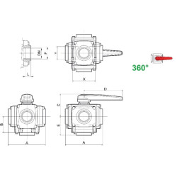 Rutulinis vožtuvas 1 1/2" 12 bar 4 padėčių 453045A66