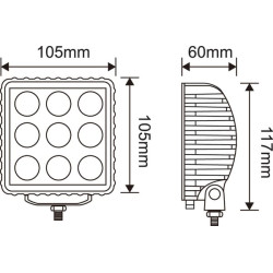 LED darbo žibintas, 27 W, 500 lm, kvadratinis, mėlynas, 105 x 60 x 117 mm „Deutsch“ kištukas, kryptinis spindulys, 9 LED, Kramp 