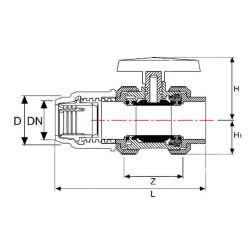 PVC rutulinis vožtuvas 1xPE 50mm KS50506GP