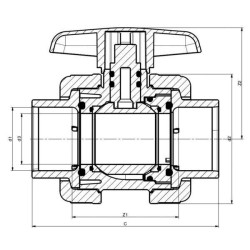 PVC uždarymo vožtuvo tipas: DIL 32x32 KS032032PVC