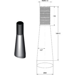 Krautuvo dantis, tiesus, kvadratinis, 44x820 mm, smailus galas su M28x1,5 mm veržle, raudonas, SHW FT25