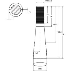 Krautuvo dantis, lenktas, dvigubas T formos profilis 36x760mm, smailus galas su M22x1,5mm veržle, raudonas, SHW FT1180