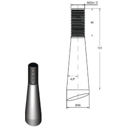 Siloso dantys, alkūniniai: 58 mm dviguba T formos sekcija 36x815 mm, smailus galas su M22x1,5 mm veržle, raudoni, SHW FT33