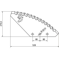 Šėrimo vežimėlio peilis, kietmetalio, 528x274x6mm, Ø 22mm, 5190FM01134M1C