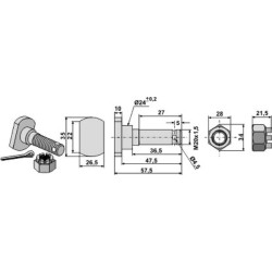 Ašmenų varžtas su vainikine veržle M20x1.5x57.5 BH3010