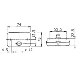 Gabaritinis žibintas, stačiakampis, 12/24V, baltas, tvirtinamas varžtais, 74x22,5x45mm, Jokon 111001001