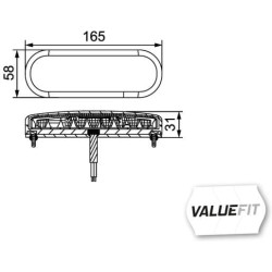 Posūkių ir gabaritinis žibintas LED, priekinis, stačiakampis, 12/24V, skaidrus, tvirtinamas varžtais, 165x31x58mm, Hella ValueFi