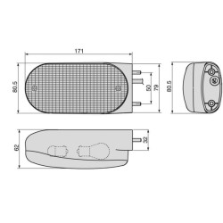 Posūkių ir gabaritinis žibintas RH stačiakampis, 12V, gintaro/skaidrus, tvirtinamas varžtais, 171x65x80,5 mm, Cobo 0305450000
