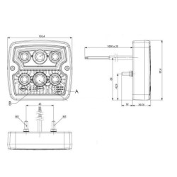 Daugiafunkcinis priekinis žibintas LED, kvadratinis, 12/24V, baltas, 105,4x29,5x97,4 mm, 6 LED, Kramp LA80032