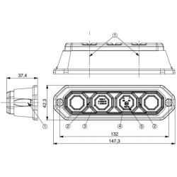 Daugiafunkcinis priekinis žibintas LED, stačiakampis, 12-24V, baltas, 147x37x42mm, 4 LED, Kramp LA80031