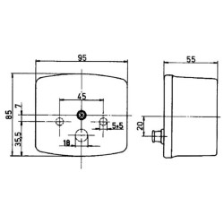 Posūkių ir gabaritinis žibintas RH kvadratinis, 12/24V, gintaro/skaidrus, tvirtinamas varžtais, 95x55x85mm, Jokon 110025020
