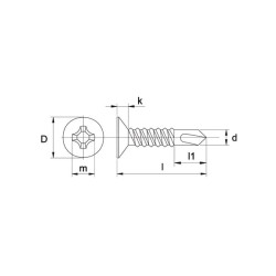 Gipso kartono varžtas 3,5x55 mm PH2 įleidžiamas, DIN 18182 Kramp GPSB3555P1000