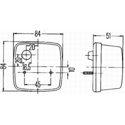 Massey Ferguson 399 2BE003014251 Krypties ir gabaritinis apšvietimas 21W, kvadratinis, 12V, gintaras/skaidrus, užsukamas, 84x84m