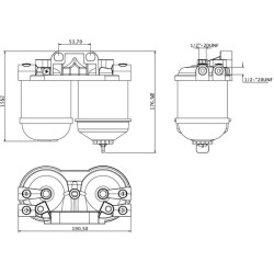 Massey Ferguson 565 FI522CDUNF12 kuro filtras dvigubas įėjimas ir išėjimas 1/2" UNF x 20