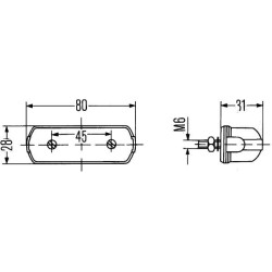 Massey Ferguson 168 2KA001389101 Valstybinio numerio apšvietimas 5W, stačiakampis, 12/24V, baltas, užsukamas, 80x31mm, ašmenų gn