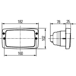 Massey Ferguson 4220 1GB006213111 Darbinis šviestuvas halogeninis, 55/70W, stačiakampis, 12/24V, skaidrus, 182x103x102mm AMP kiš