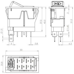 New Holland T5.105 L/Cab SW10051KR svirties jungiklis, I-0-II, įjungiamas, 12V, 8 kontaktų, transmisijos jautrumo dvigubas laips