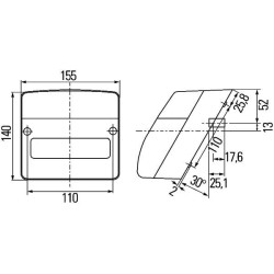 New Holland T7510 2SD996030021 Rear light RH square, 12V, red/orange, bolt on, 155xHella