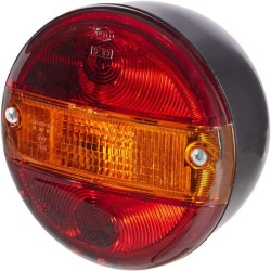 John Deere Įvairūs modeliai 2SE001685201 Galinis žibintas apvalus, 12/24V, gintarinė/raudona, užsukamas, Ø 140mm, Hella
