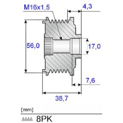 John Deere 6155M Select, Select+, Premium 535013110 Generatoriaus skriemulys, laisvosios eigos sankaba, 7,6 mm poslinkis