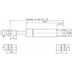 John Deere 2850 CA6148YB Dujinis statramstis L735.5mm 150N Stabilus