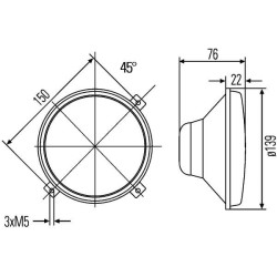 John Deere 4955 1A3996002201 Halogeninis priekinis žibintas, apvalus, 12/24V, skaidrus, Ø 139 mm, Hella